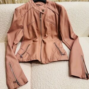 Guess Dusty Rose Faux Leather Moto Jacket